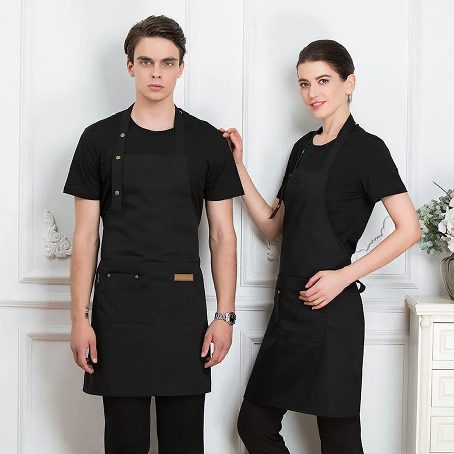 Adjustable Work Apron Neck Strap Waist Tie Kitchen Cooking Bib Apron Men Women - Black