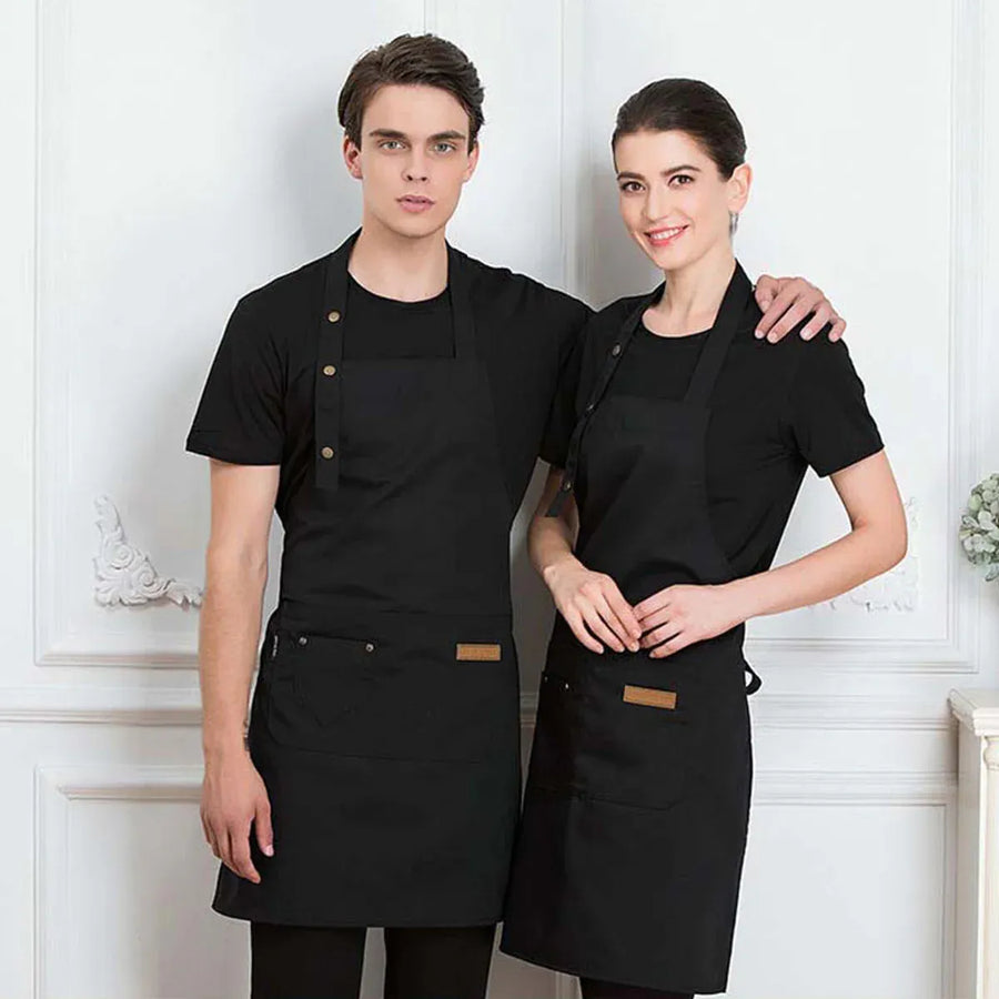 Adjustable Work Apron Neck Strap Waist Tie Kitchen Cooking Bib Apron Men Women - Black