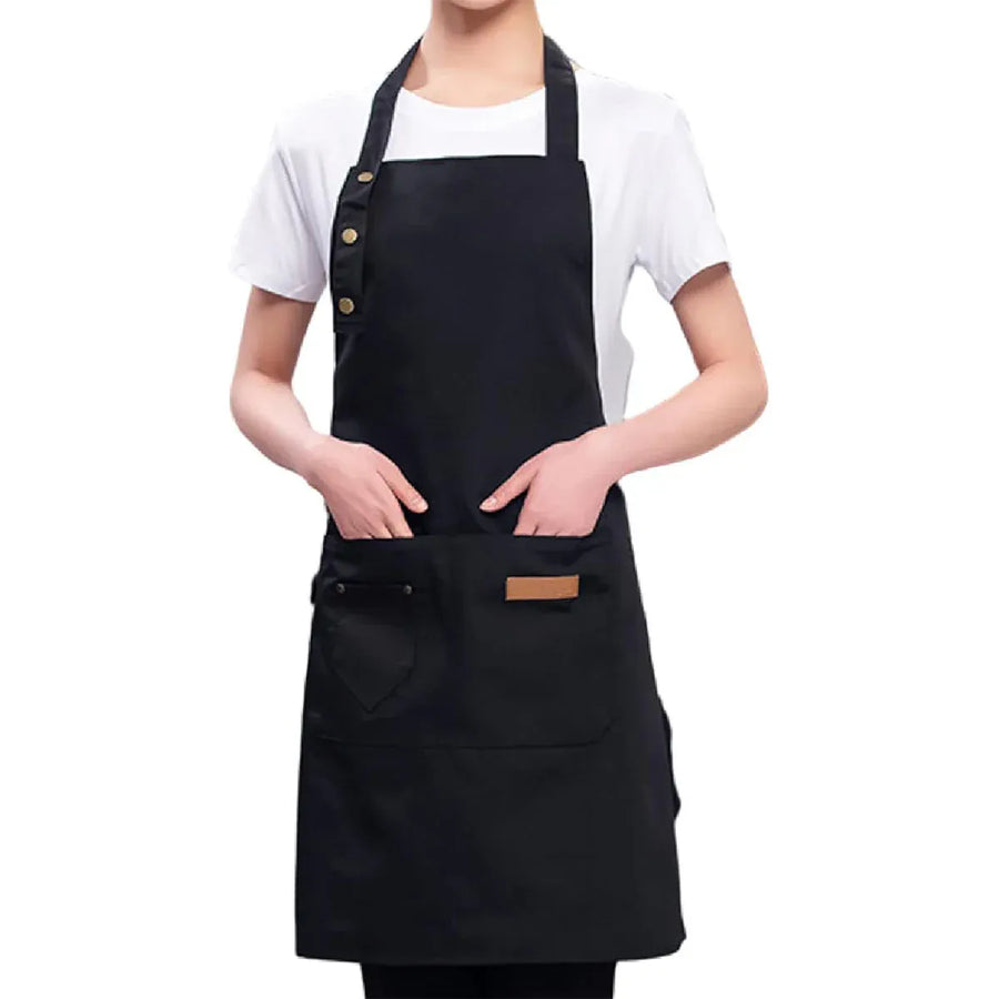 Adjustable Work Apron Neck Strap Waist Tie Kitchen Cooking Bib Apron Men Women - Black