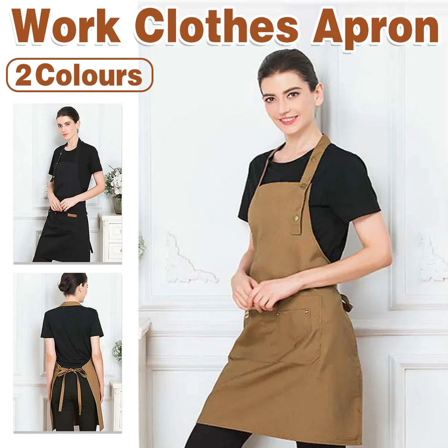 Adjustable Work Apron Neck Strap Waist Tie Kitchen Cooking Bib Apron Men Women - Brown