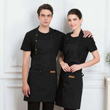 Adjustable Work Apron Neck Strap Waist Tie Kitchen Cooking Bib Apron Men Women - Brown - Low Angle