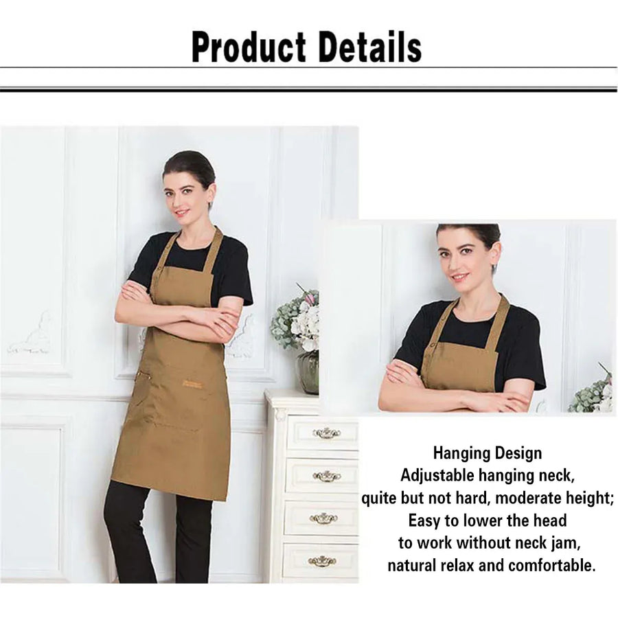 Adjustable Work Apron Neck Strap Waist Tie Kitchen Cooking Bib Apron Men Women - Brown