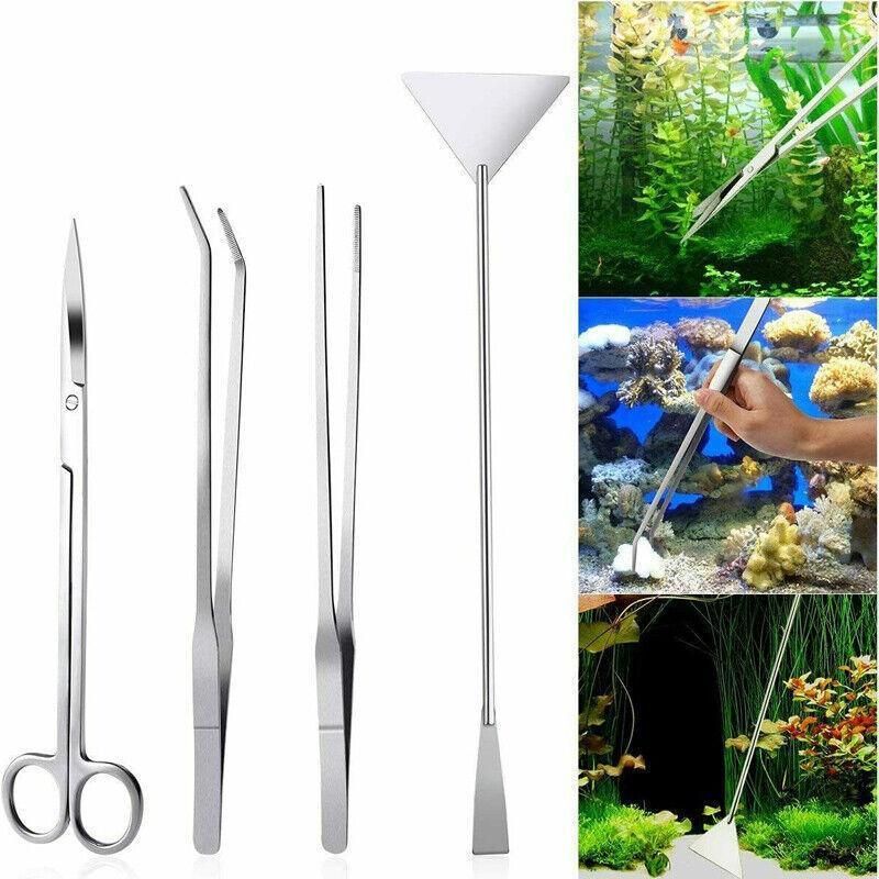 Stainless Steel Aquarium Tool Set Tweezers Scissors Spatula Kit 4 5 6PCS - 4PCS Tool + Bag