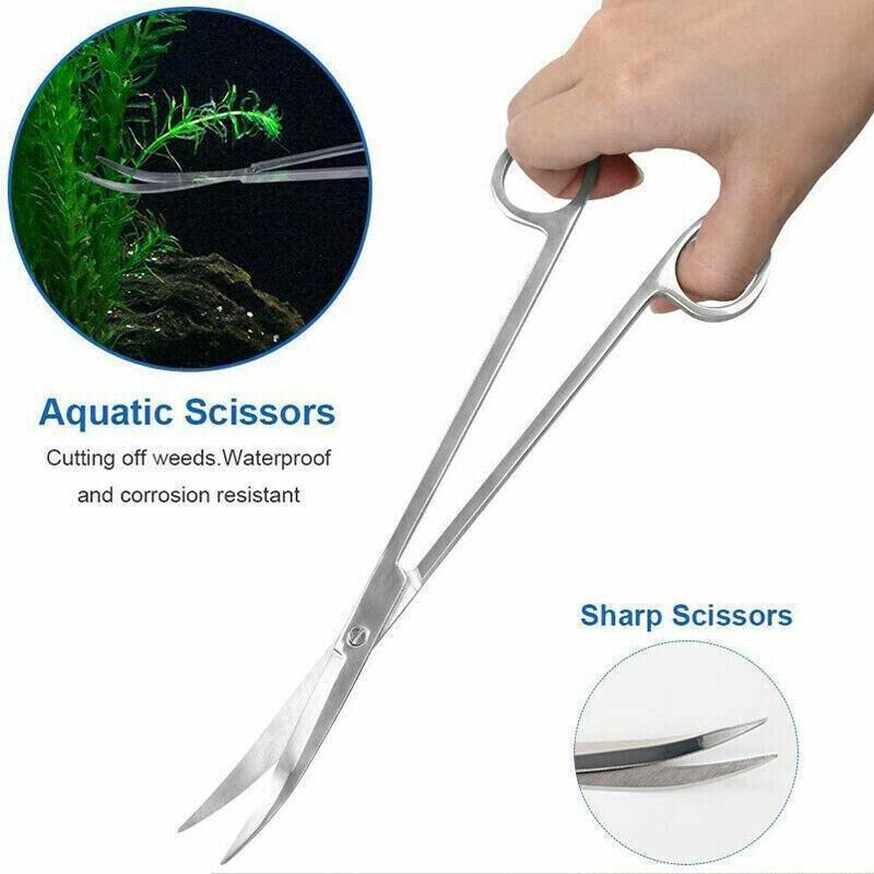 Stainless Steel Aquarium Tool Set Tweezers Scissors Spatula Kit 4 5 6PCS - Curved Scissors