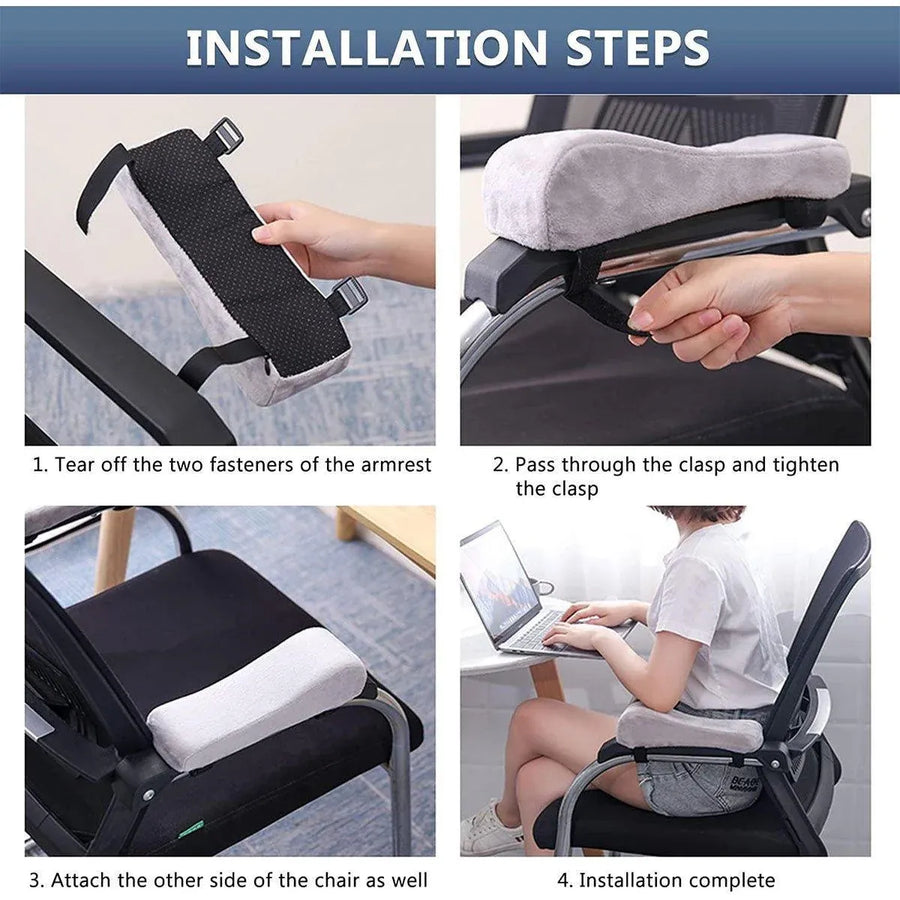 2PCS Elbow Arm Rest Cushion Chair Armrest Pads Memory Foam Office Support Pillow - Grey