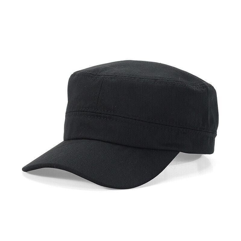 Army Plain Hat Classic Cadet Field Military Cap Style Patrol Baseball Adjustable - Black
