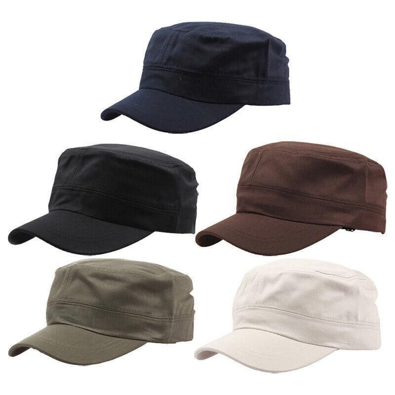 Army Plain Hat Classic Cadet Field Military Cap Style Patrol Baseball Adjustable - Black