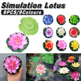 9pcs Simulation Lotus Flowers Leaves Water Lily Pond Fish Tank Decoration