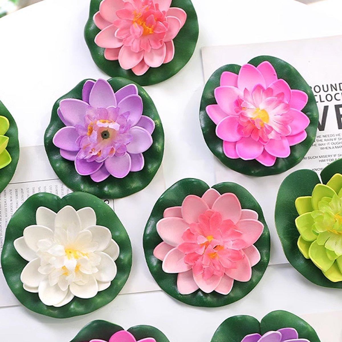 9pcs Simulation Lotus Flowers Leaves Water Lily Pond Fish Tank Decoration