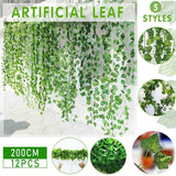 12 X 2M Artificial Ivy Vine Fake Foliage Flower Hanging Leaf Garland Plant Party - Scindapsus Leaves
