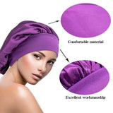 Sleeping Bonnet Hair Wrap Silk Satin Cap Women Elastic Night Soft Hat Headwear - Silver - Close-Up Angle