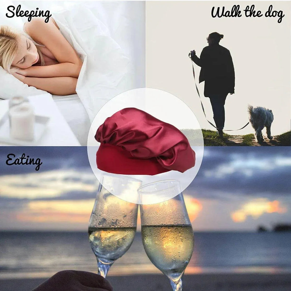Sleeping Bonnet Hair Wrap Silk Satin Cap Women Elastic Night Soft Hat Headwear - Silver