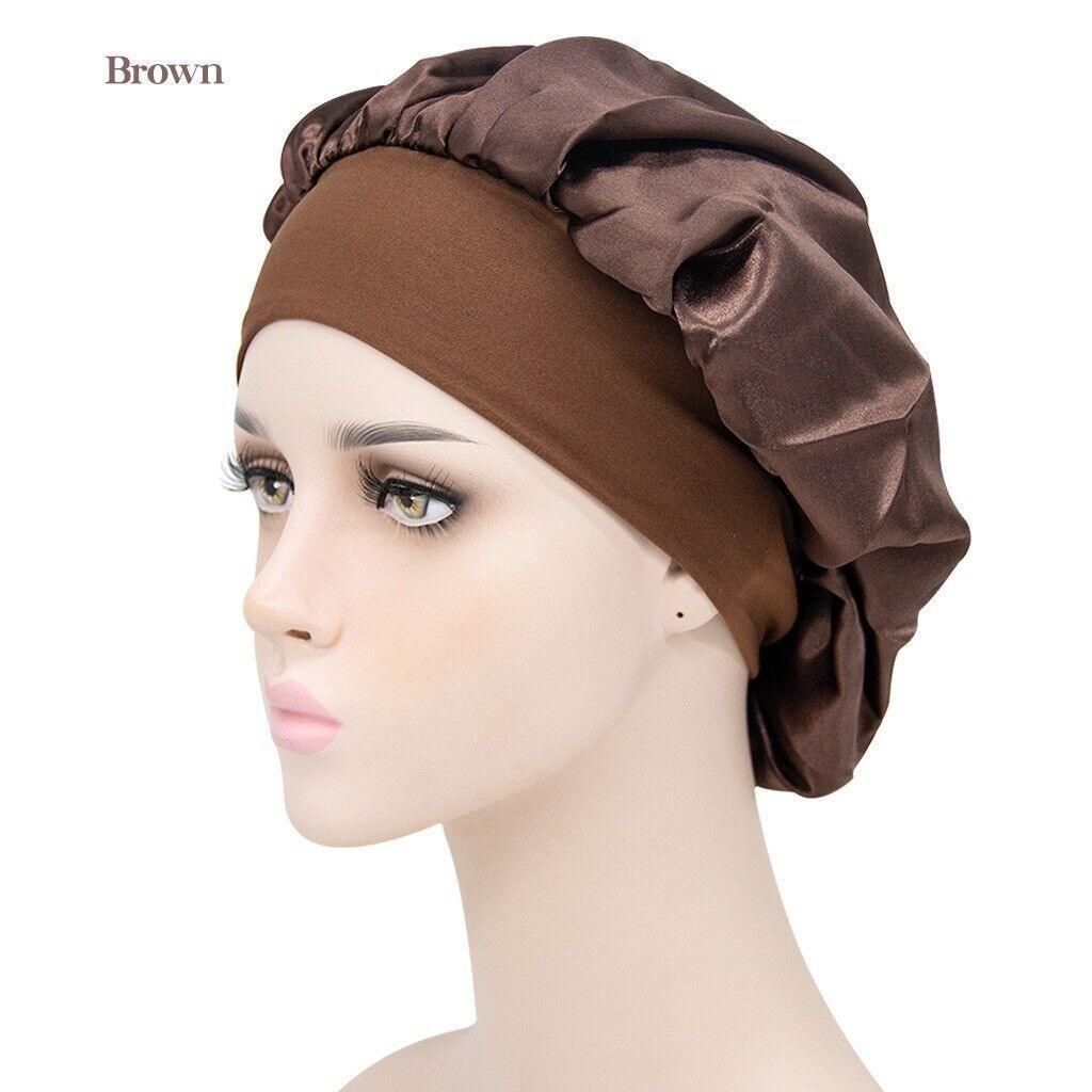 Sleeping Bonnet Hair Wrap Silk Satin Cap Women Elastic Night Soft Hat Headwear - Silver