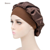 Sleeping Bonnet Hair Wrap Silk Satin Cap Women Elastic Night Soft Hat Headwear - Silver
