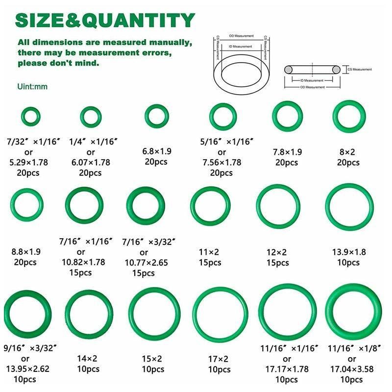 270 Pcs Air Conditioning O Ring Assortment Kit Green Air Con 18 Sizes Oring Gas