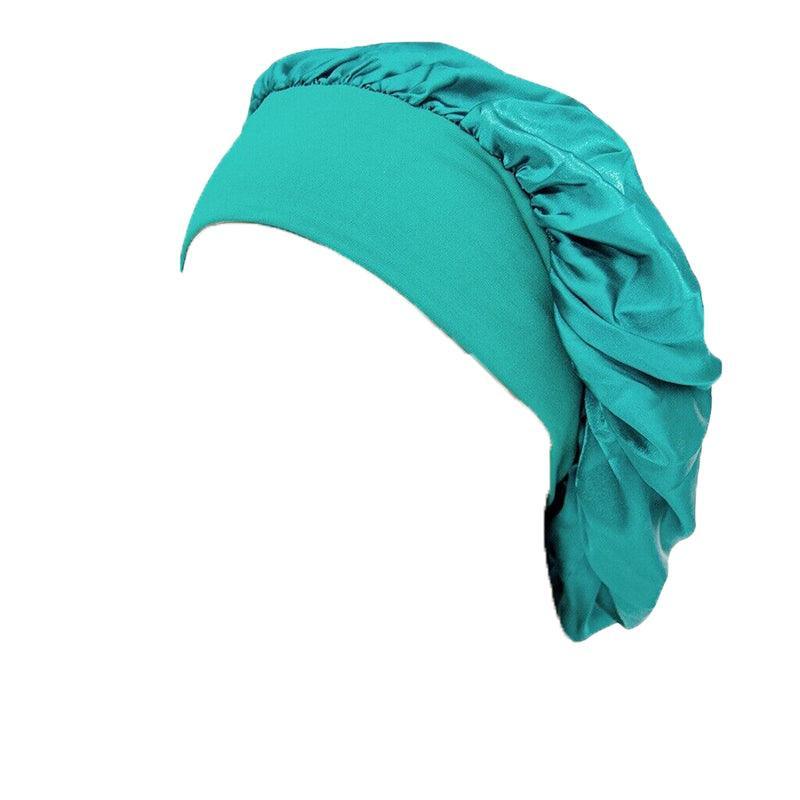 Sleeping Bonnet Hair Wrap Silk Satin Cap Women Elastic Night Soft Hat Headwear - Teal