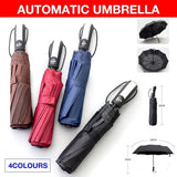 Automatic Umbrella Auto Open Close Compact Folding Anti Rain Windproof 10Ribs Au - Wine Red