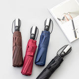 Automatic Umbrella Auto Open Close Compact Folding Anti Rain Windproof 10Ribs Au - Wine Red - 45-Degree Angle