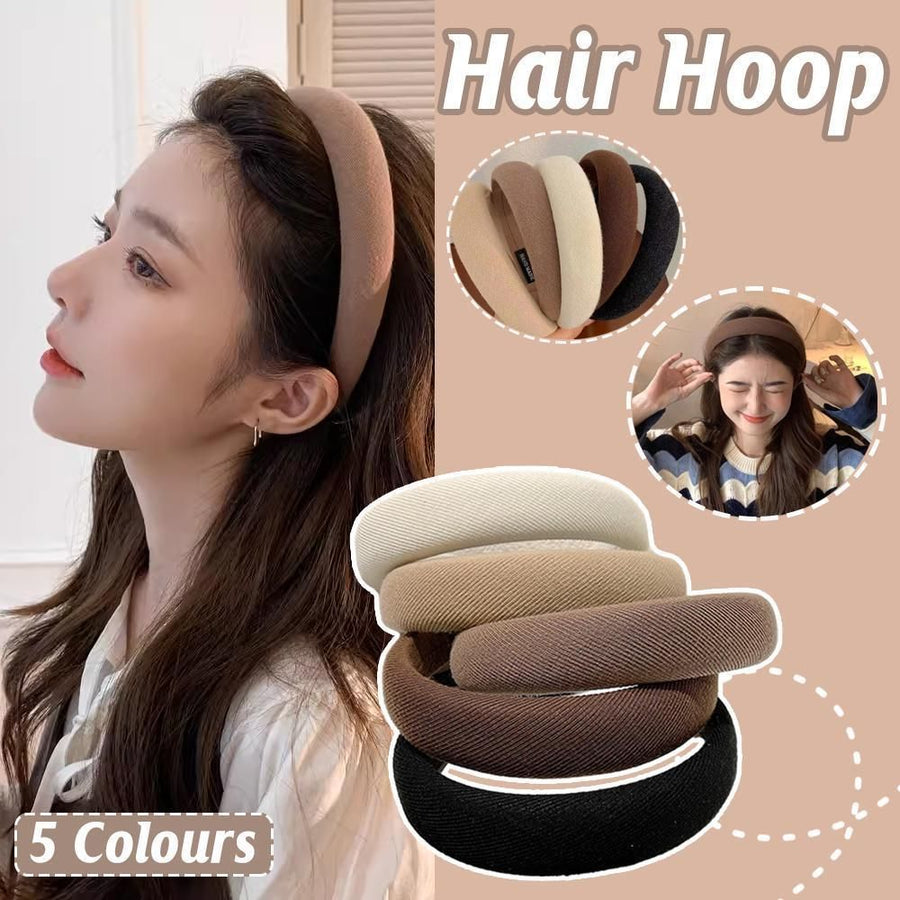 Ladies Headband Padded Hairband Wide Sponge Hair Hoop Solid Colour Accessories - Black