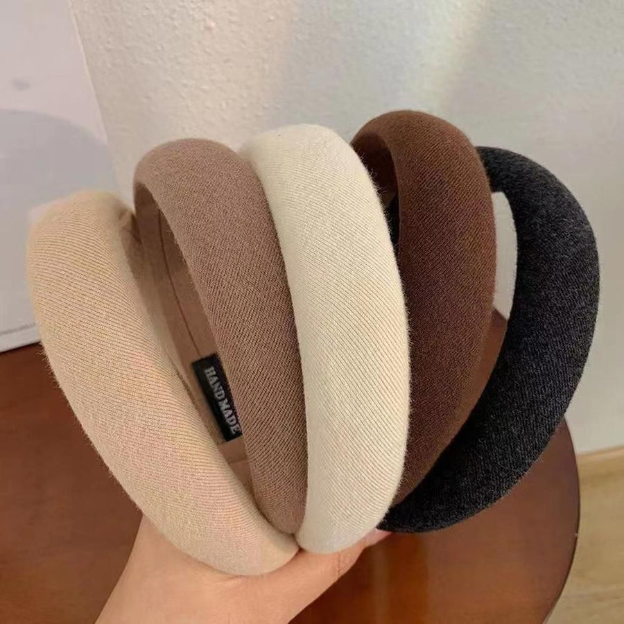 Ladies Headband Padded Hairband Wide Sponge Hair Hoop Solid Colour Accessories - Black
