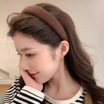 Ladies Headband Padded Hairband Wide Sponge Hair Hoop Solid Colour Accessories - Black