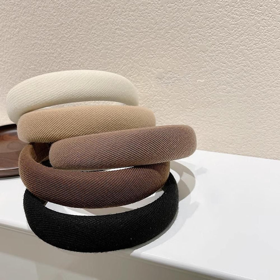 Ladies Headband Padded Hairband Wide Sponge Hair Hoop Solid Colour Accessories - Black