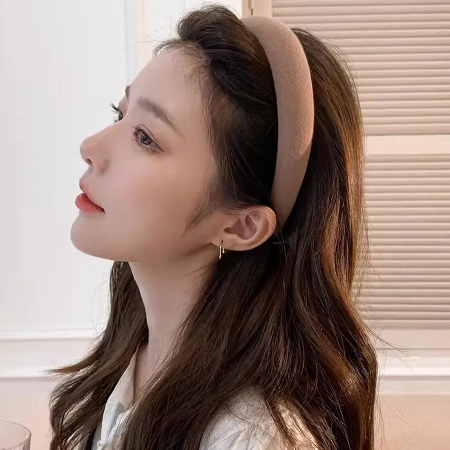 Ladies Headband Padded Hairband Wide Sponge Hair Hoop Solid Colour Accessories - Black