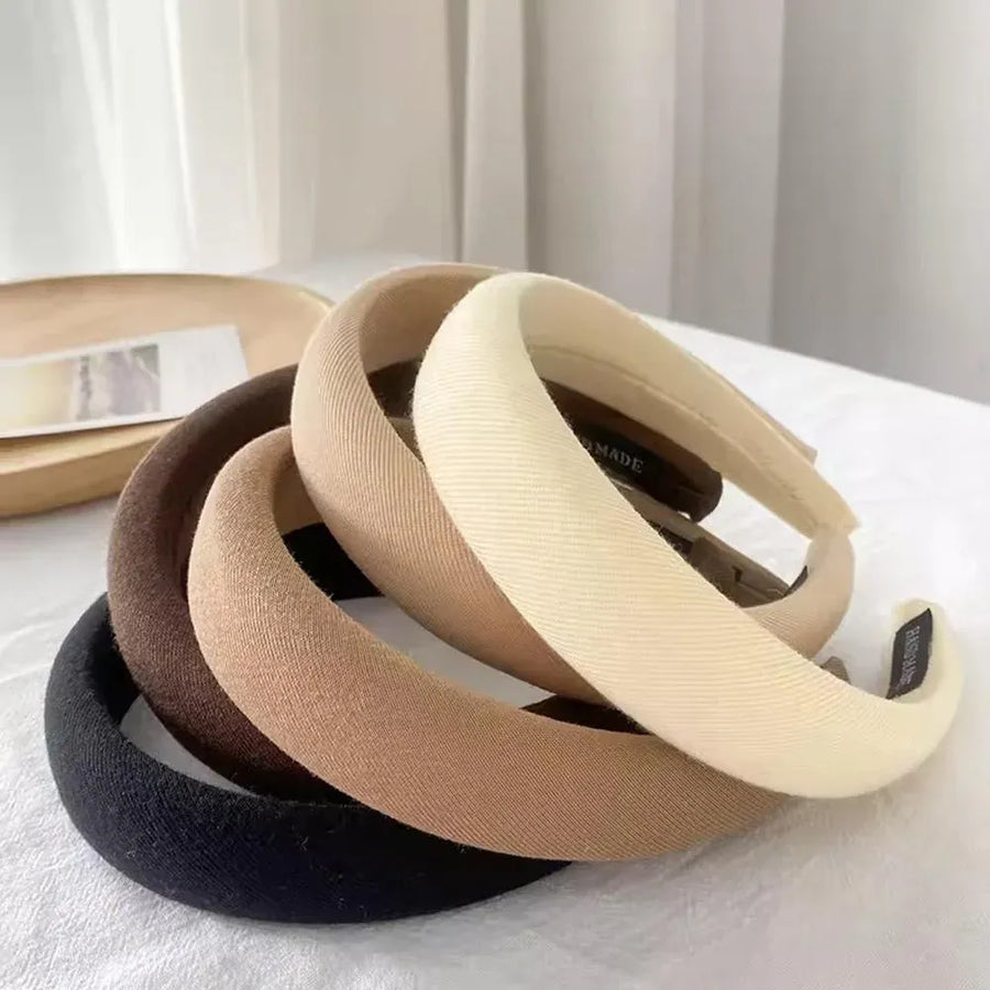 Ladies Headband Padded Hairband Wide Sponge Hair Hoop Solid Colour Accessories - Black