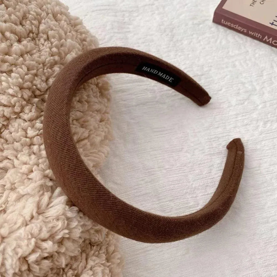 Ladies Headband Padded Hairband Wide Sponge Hair Hoop Solid Colour Accessories - White