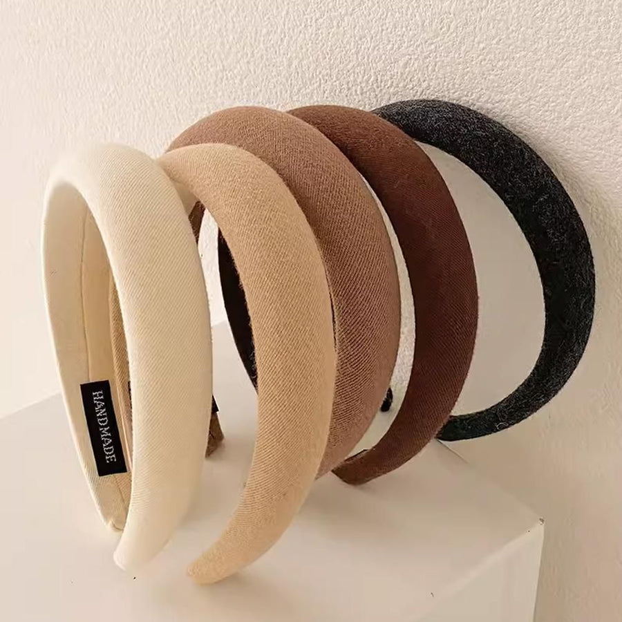 Ladies Headband Padded Hairband Wide Sponge Hair Hoop Solid Colour Accessories - White