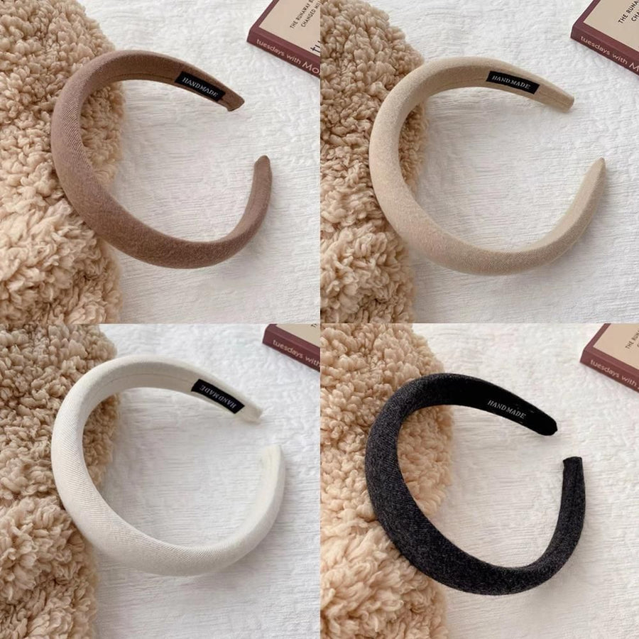 Ladies Headband Padded Hairband Wide Sponge Hair Hoop Solid Colour Accessories - White