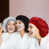 Sleeping Bonnet Hair Wrap Silk Satin Cap Women Elastic Night Soft Hat Headwear - White