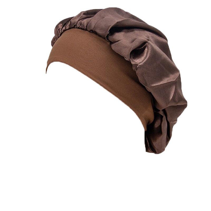 Sleeping Bonnet Hair Wrap Silk Satin Cap Women Elastic Night Soft Hat Headwear - White