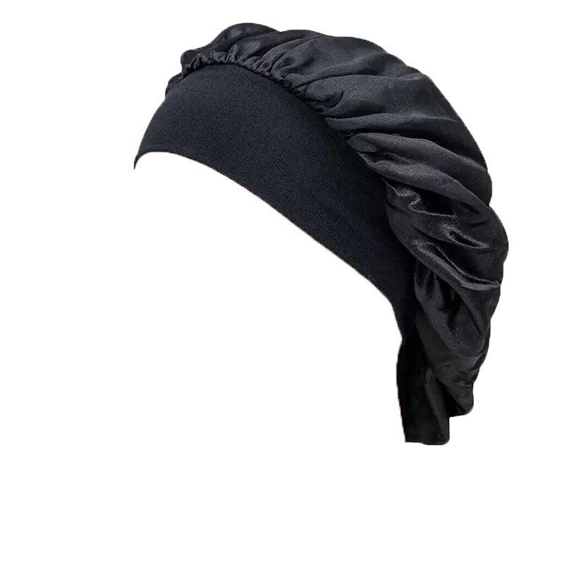 Sleeping Bonnet Hair Wrap Silk Satin Cap Women Elastic Night Soft Hat Headwear - White