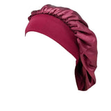 Sleeping Bonnet Hair Wrap Silk Satin Cap Women Elastic Night Soft Hat Headwear - Wine red