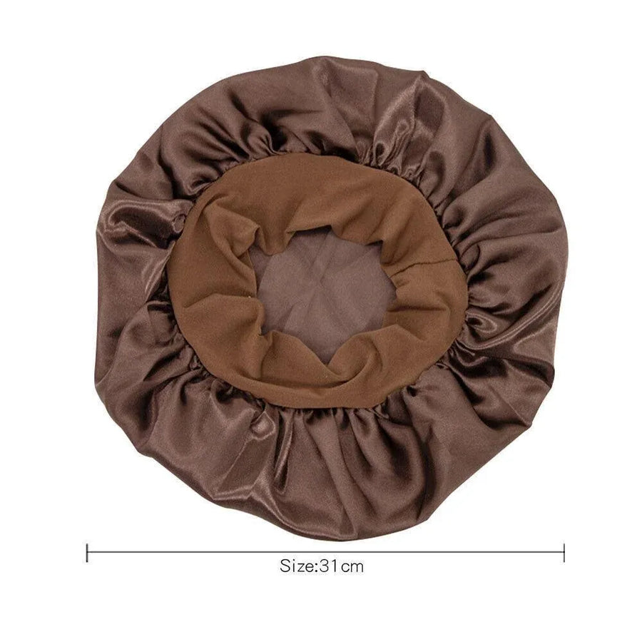 Sleeping Bonnet Hair Wrap Silk Satin Cap Women Elastic Night Soft Hat Headwear - Wine red