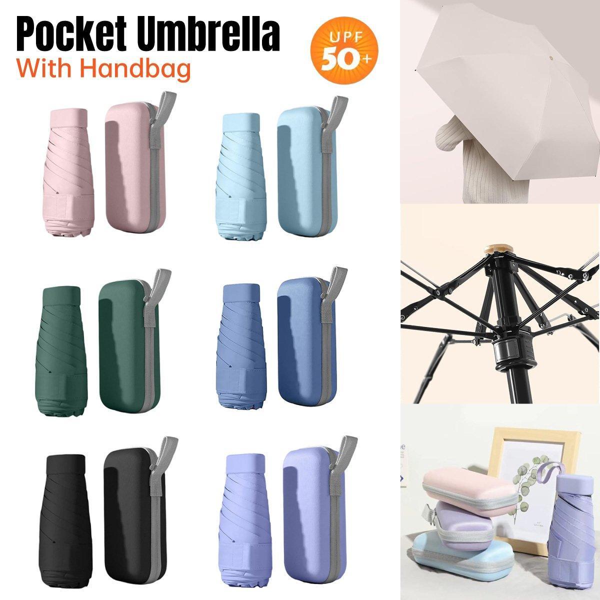 Portable Compact Five-Fold Umbrella UV Sun Protection Travel Manual Umbrella - Blue