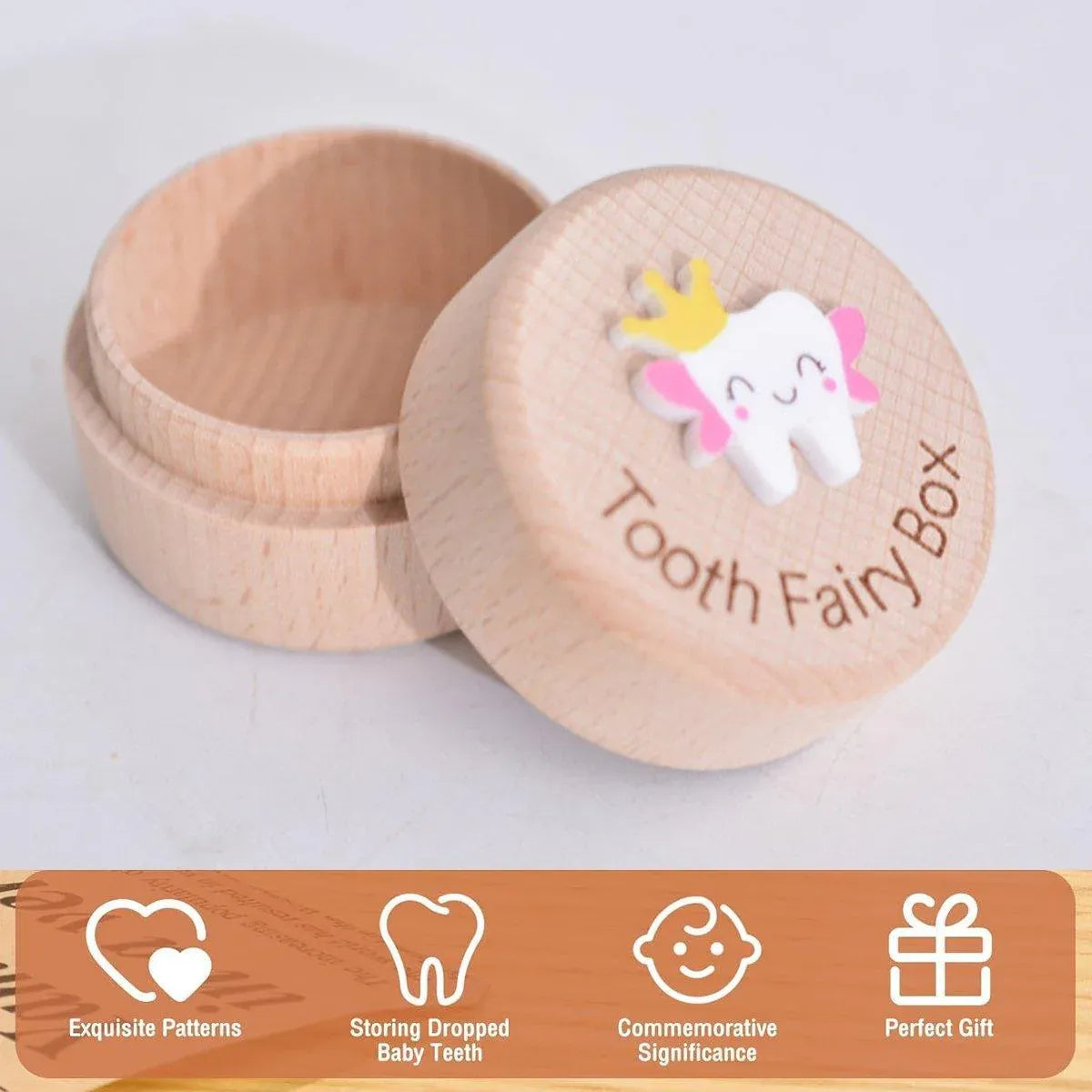 Wooden Baby Teeth Hair Keepsake Box Memory Storage for Boys Girls Hair Holder