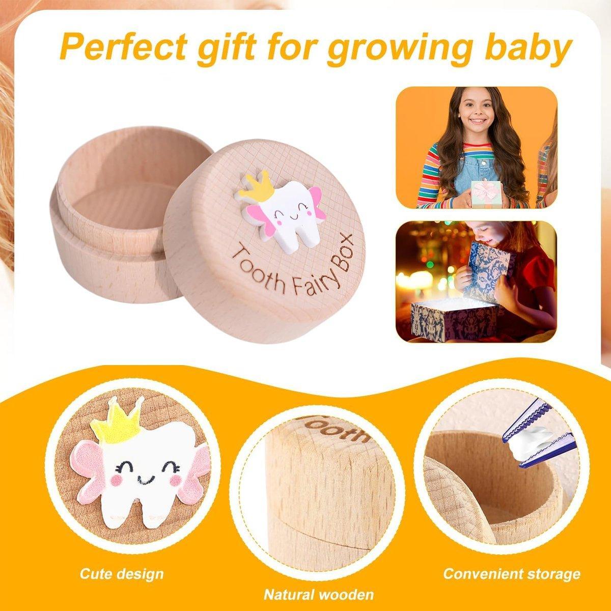 Wooden Baby Teeth Hair Keepsake Box Memory Storage for Boys Girls Hair Holder