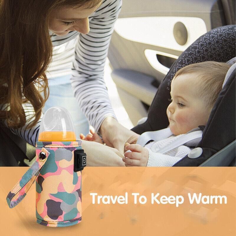 Portable USB Milk Warmer Bag Travel Bottle Heating Pouch for Feeding on the Go - Purple