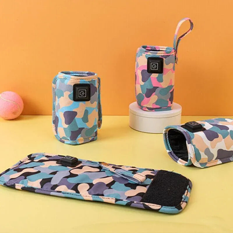 Portable USB Milk Warmer Bag Travel Bottle Heating Pouch for Feeding on the Go - Purple