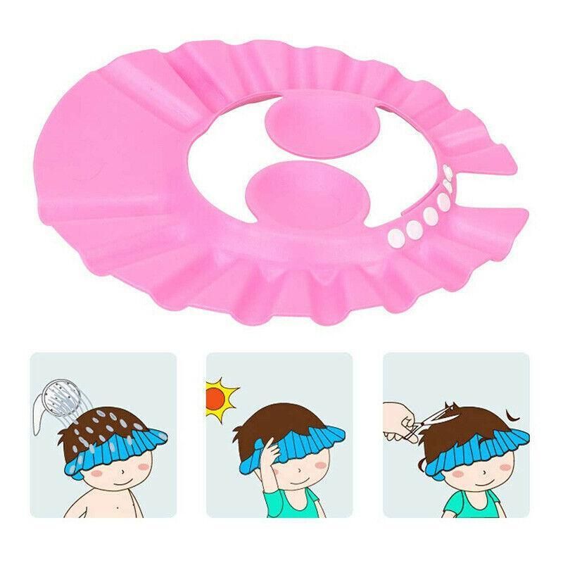 Adjustable Shampoo Shield Bath Hat with Ear Cover for Hair Washing Protection - Blue