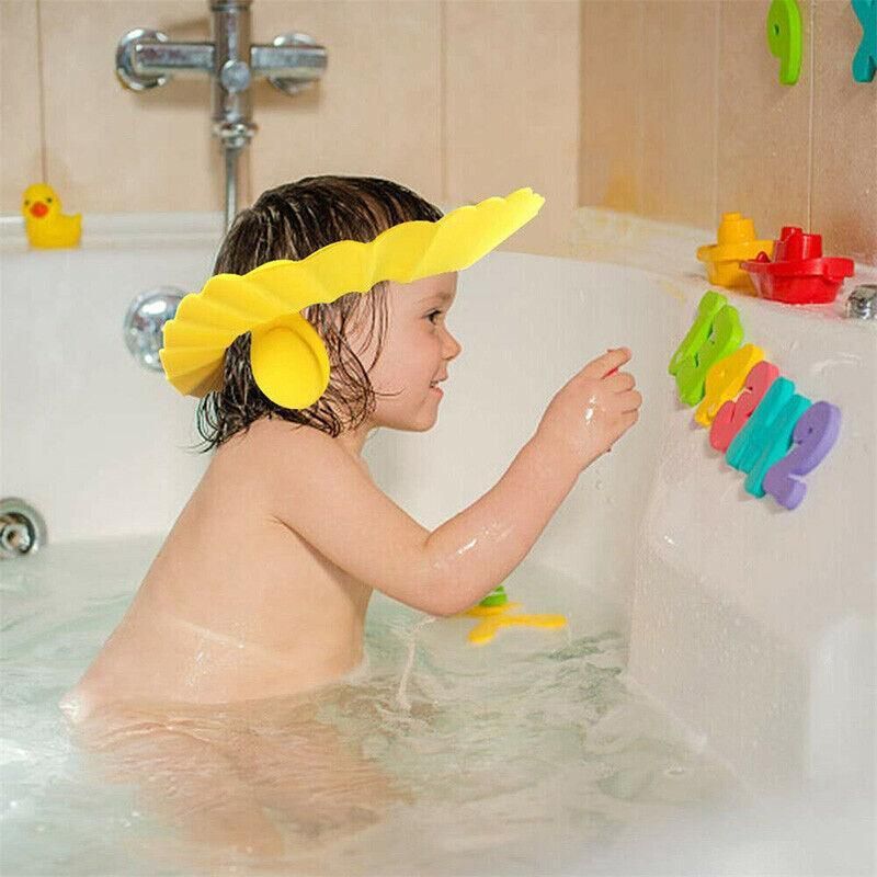 Adjustable Shampoo Shield Bath Hat with Ear Cover for Hair Washing Protection - Yellow