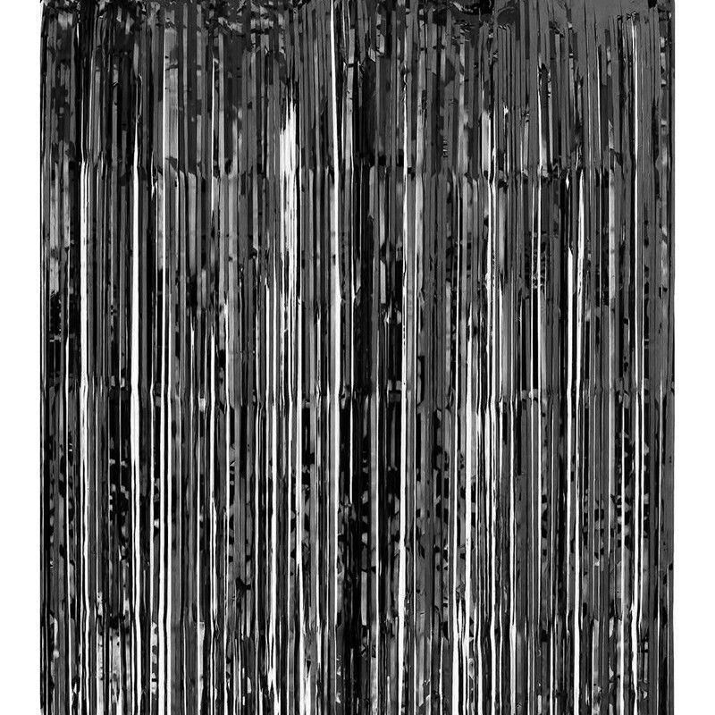 Metallic Tinsel Curtain Foil Backdrop Function Party Decoration Birthday Event - Black