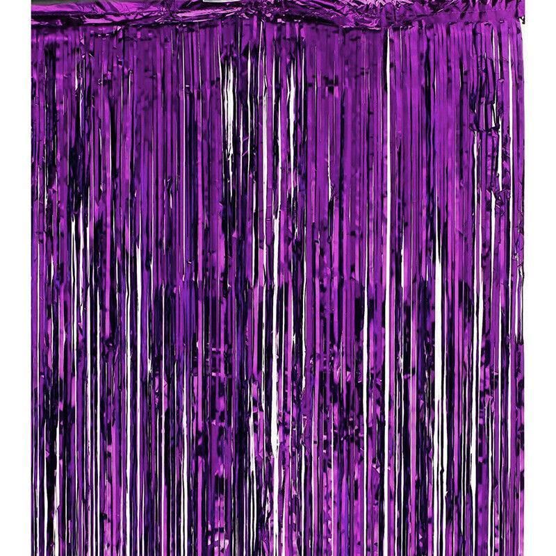Metallic Tinsel Curtain Foil Backdrop Function Party Decoration Birthday Event - Dark Purple