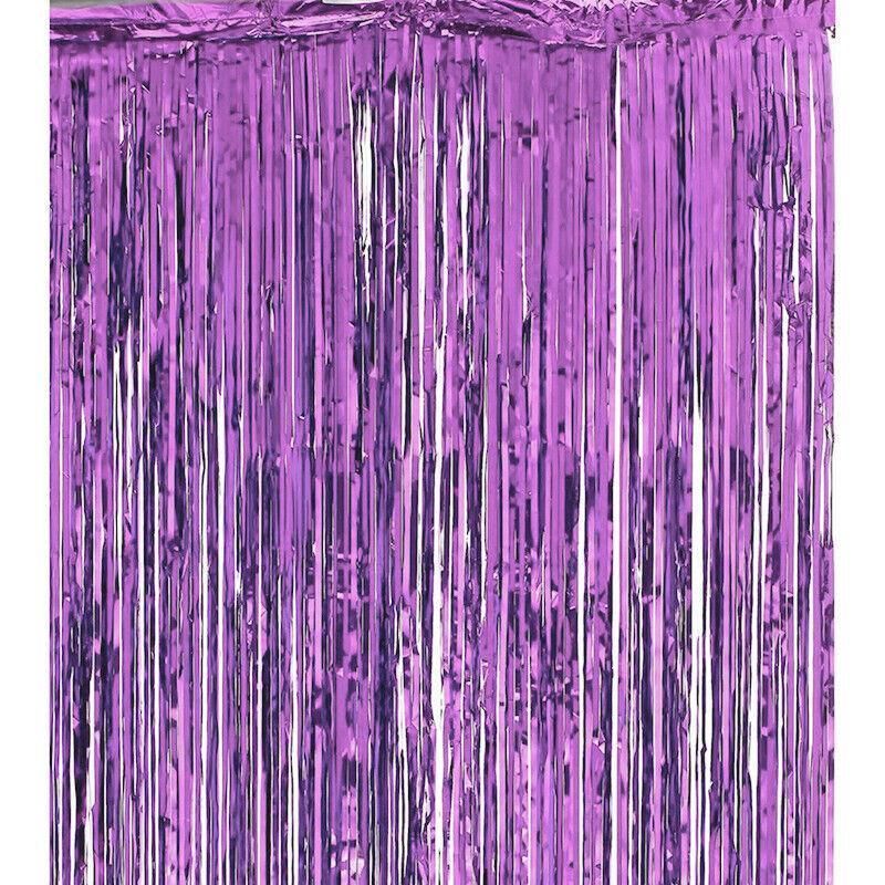 Metallic Tinsel Curtain Foil Backdrop Function Party Decoration Birthday Event - Light Purple