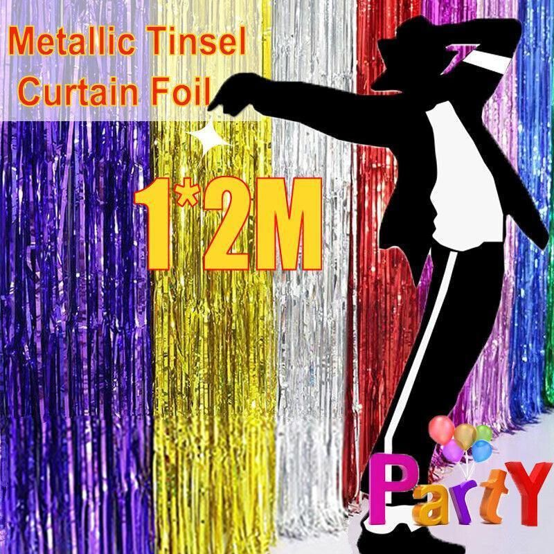 Metallic Tinsel Curtain Foil Backdrop Function Party Decoration Birthday Event - Light Purple