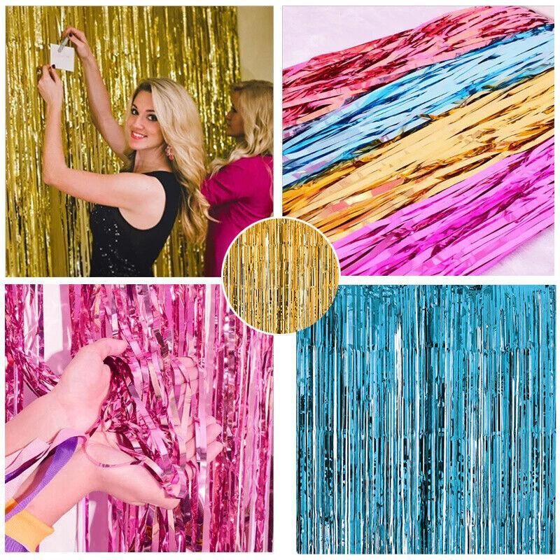 Metallic Tinsel Curtain Foil Backdrop Function Party Decoration Birthday Event - Light Purple