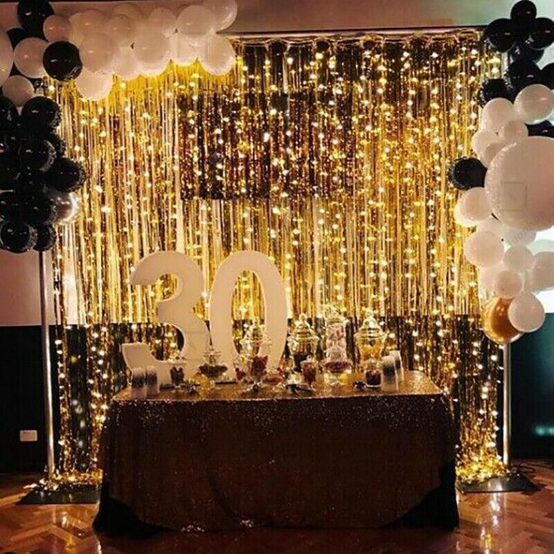 Metallic Tinsel Curtain Foil Backdrop Function Party Decoration Birthday Event - Light Purple