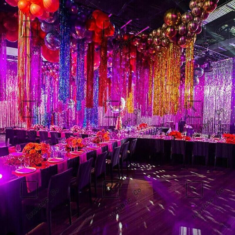 Metallic Tinsel Curtain Foil Backdrop Function Party Decoration Birthday Event - Pink
